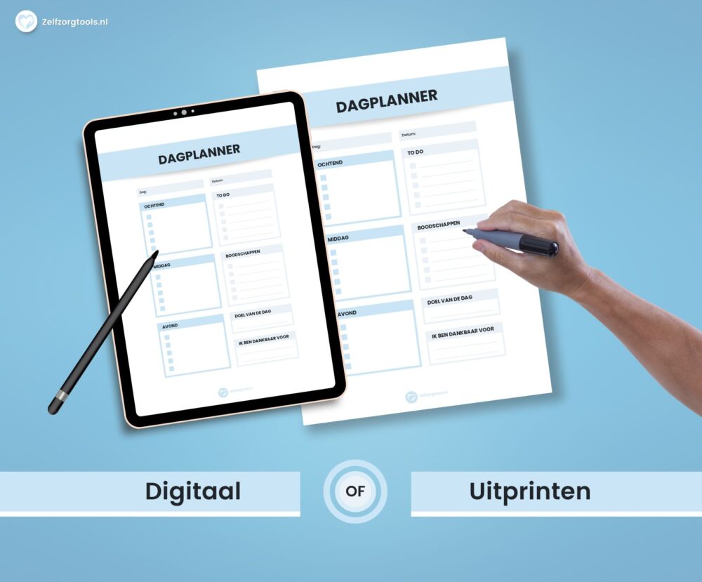 Online dagplanner die je digitaal kunt gebruiken of kunt afdrukken