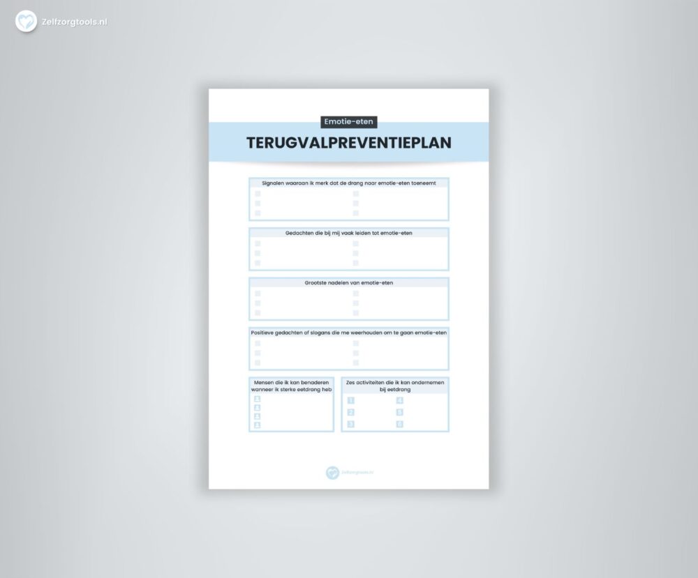 Werkblad Terugvalpreventieplan Emotie-eten