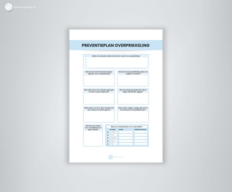 Werkblad Preventieplan overprikkeling