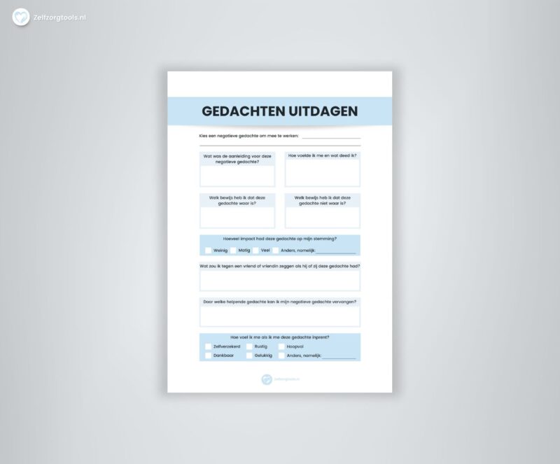 Digitaal Werkblad Negatieve gedachten uitdagen