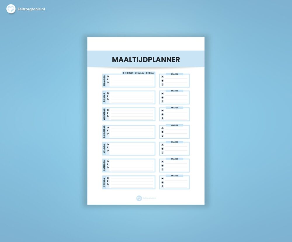 Maaltijdplanner Digitaal in te vullen