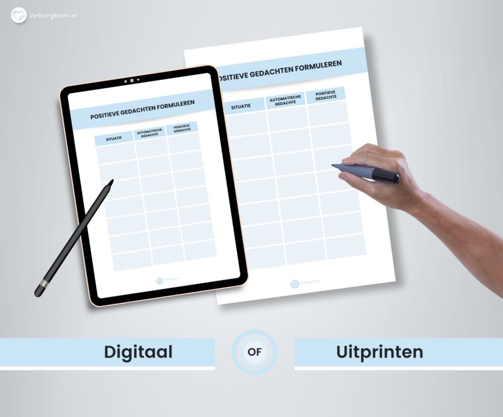 Digitaal Werkblad Gedachten positief formuleren