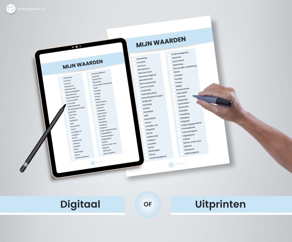 Digitaal Werkblad Mijn Waarden