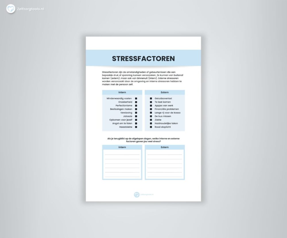 Een digitale werkblad Stressfactoren