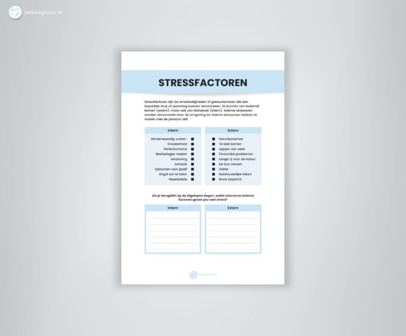 Een digitale werkblad Stressfactoren
