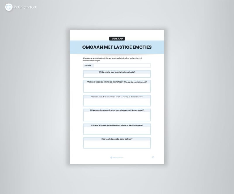 Omgaan met lastige Emoties Werkblad PDF 2