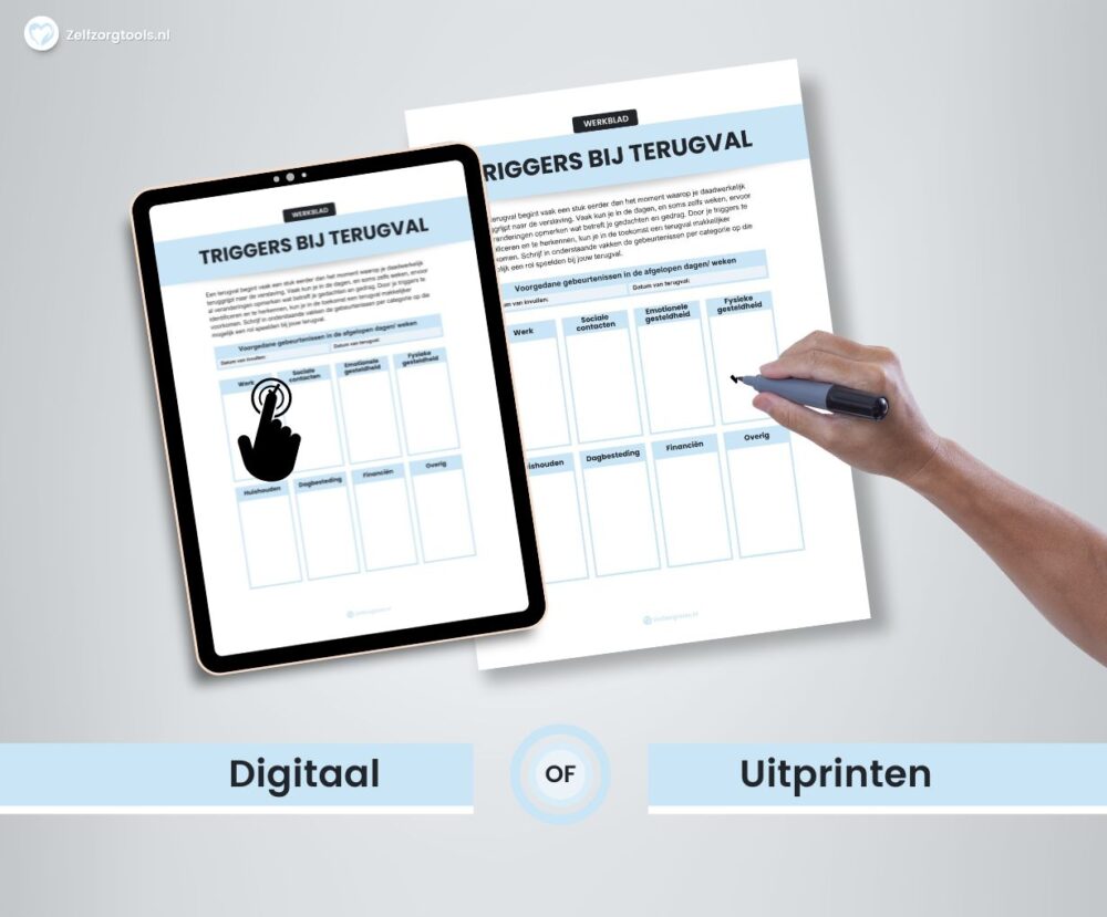 Werkblad Triggers bij Terugval Digitaal of Afdrukken