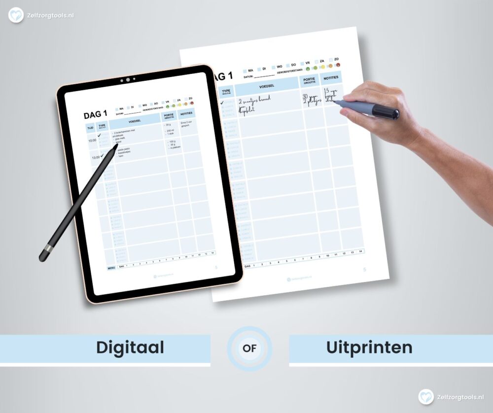 Voorbeeld digitaal eetdagboek of afgedrukt eetdagboek